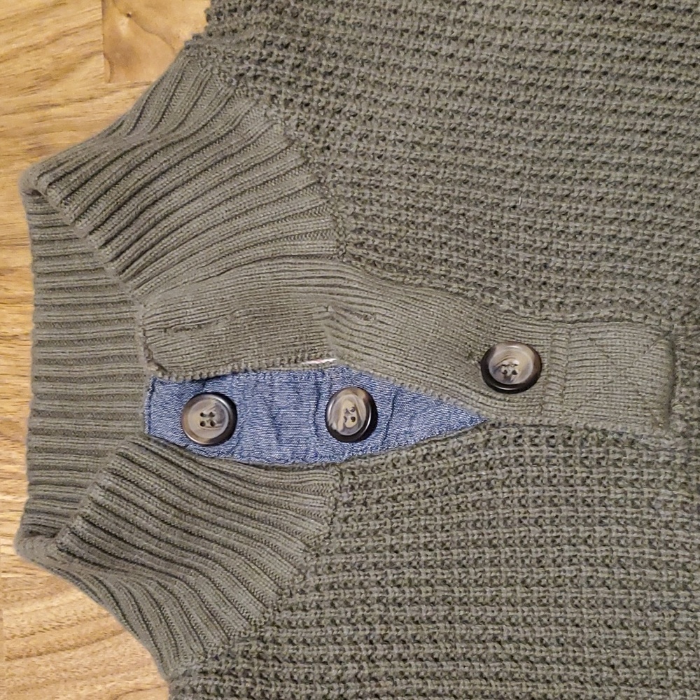 Weatherproof Vintage Button Up Mock Neck Sweater Mens Size XL Olive Green